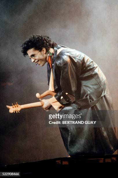 This photo taken on June 15, 1987 shows musician Prince performing on stage during his concert at the Bercy venue in Paris. Pop icon Prince -- whose...