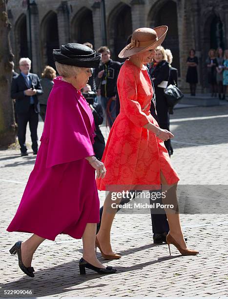 Princess Beatrix of The Netherlands and Queen Maxima of The Netherlands arrive to attend the Four Freedoms Awards on April 21, 2016 in Middelburg...