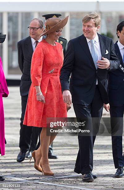 King Willem-Alexander and Queen Maxima of The Netherlands arrive to attend the Four Freedoms Awards on April 21, 2016 in Middelburg Netherlands.