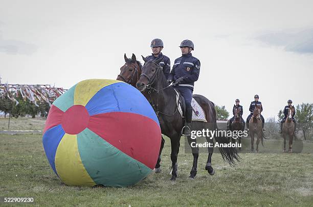 Gendarme forces ride horses during a training at the Gendarme Horse and Dog Training Center in Nevsehir, Turkey on April 21, 2016. Horses and dogs...