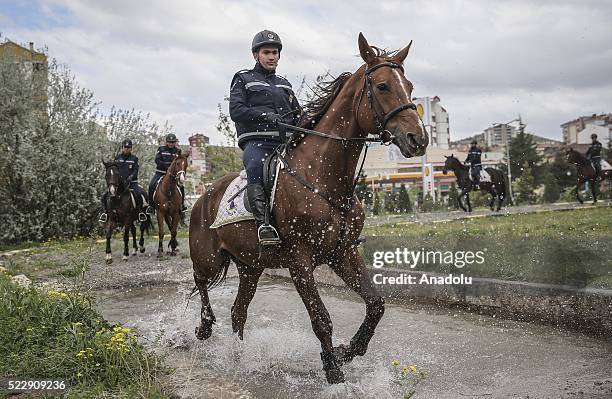 Gendarme forces ride horses during a training at the Gendarme Horse and Dog Training Center in Nevsehir, Turkey on April 21, 2016. Horses and dogs...