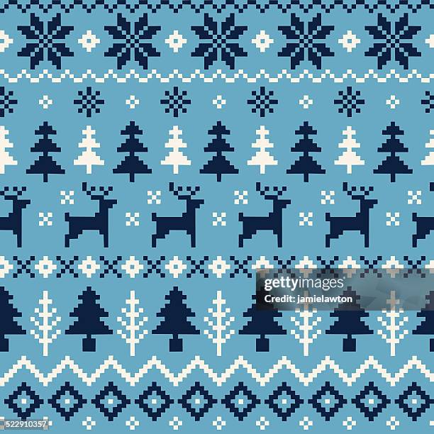 独自のシームレスなパターン、クリスマスのトナカイ、クリスマスツリーとの結晶 - スウェーデン領ラップランド点のイラスト素材／クリップアート素材／マンガ素材／アイコン素材