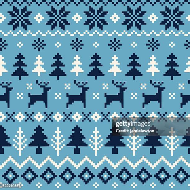 handmade seamless christmas pattern with reindeer, christmas trees and snowflakes - finland winter stock illustrations