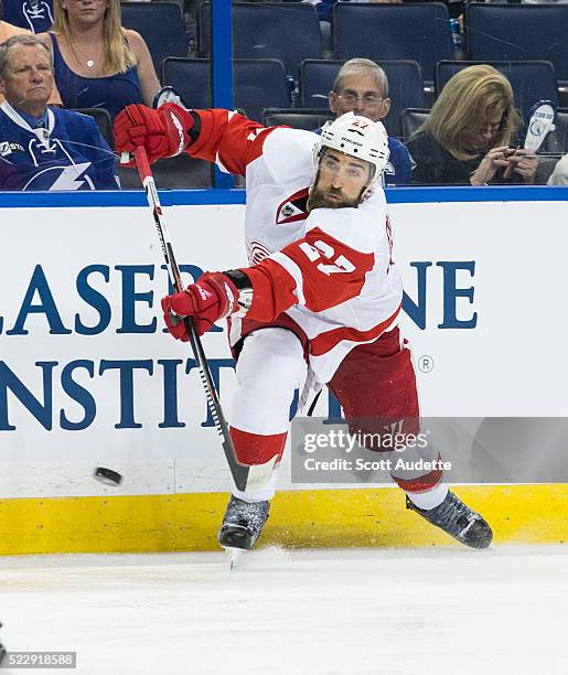 Kyle Quincey of the Detroit Red Wings skates against the Tampa Bay Lightning during Game One of the Eastern Conference Quarterfinals during the 2016...