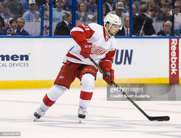 Tomas Tatar of the Detroit Red Wings skates against the Tampa Bay Lightning during Game One of the Eastern Conference Quarterfinals during the 2016...