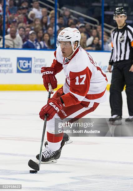 Brad Richards of the Detroit Red Wings skates against the Tampa Bay Lightning during Game One of the Eastern Conference Quarterfinals during the 2016...