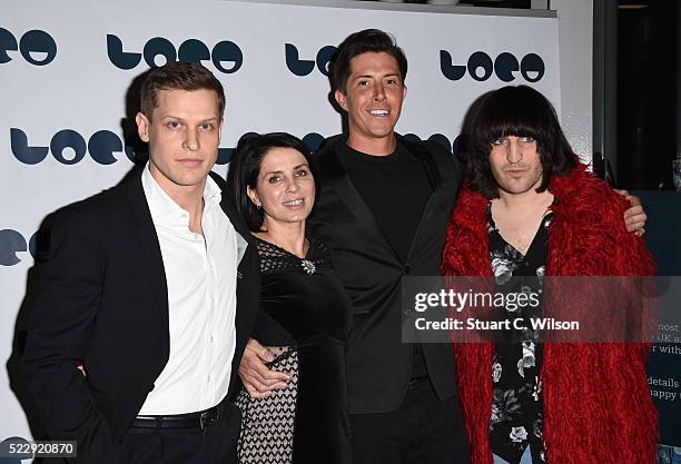 Max Bennett, Sadie Frost, Ben Charles and Noel Fielding attend a Photocall for the UK Film Premiere "Set The Thames On Fire" at BFI Southbank on...