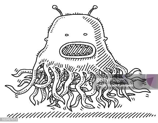 monster kreatur-tentakeln zeichnung - very scary monsters stock-grafiken, -clipart, -cartoons und -symbole