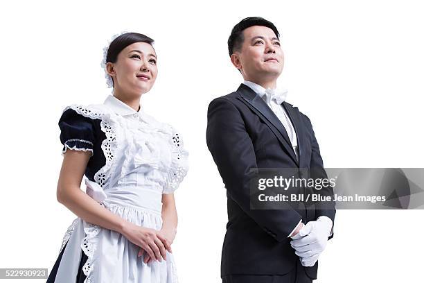 happy domestic staff - dj cutout waist up stock pictures, royalty-free photos & images