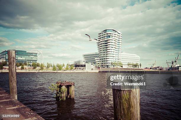 germany, hamburg, hafencity, grasbrookhafen, marco-polo-tower and unilever house - hafencity hamburg stock-fotos und bilder