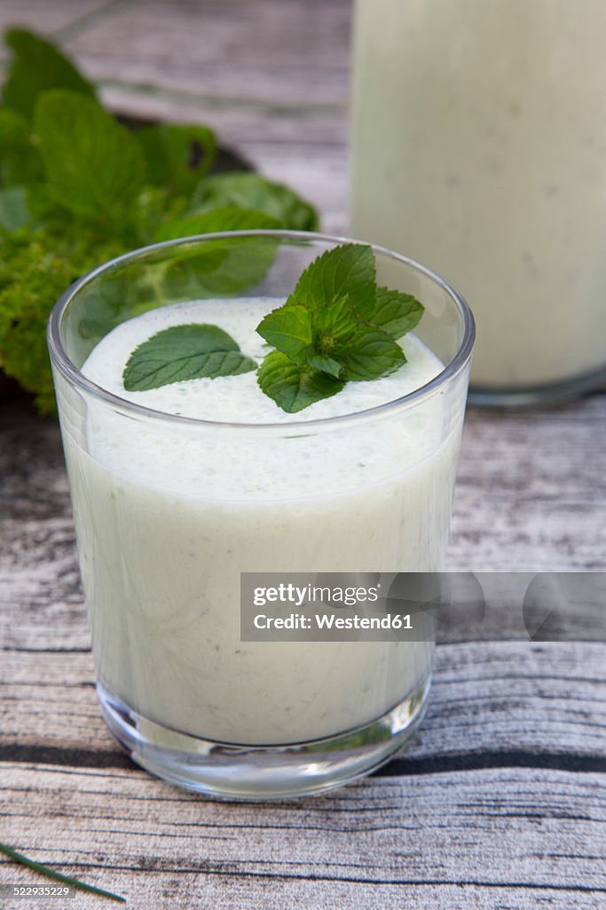 Herbal lassi with bio yogurt and different herbs