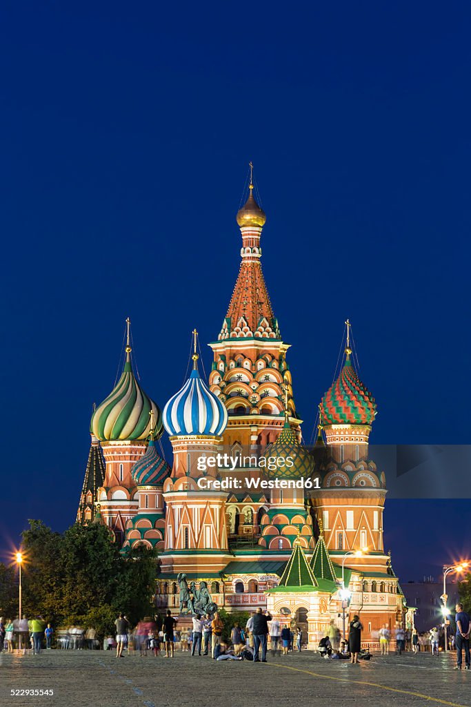 Russia, Central Russia, Moscow, Red Square, Saint Basil's Cathedral in the evening