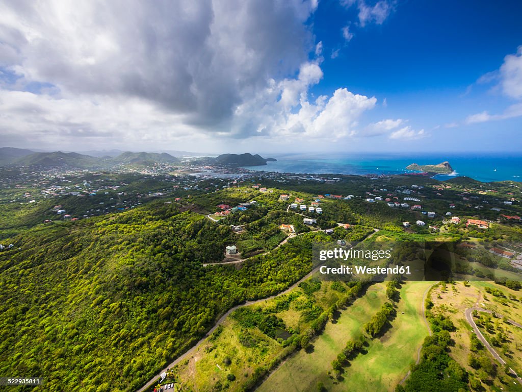 Caribbean, St. Lucia, Cap Estate, Cottan Bay Village, aerial photo of Plantation Bay Region