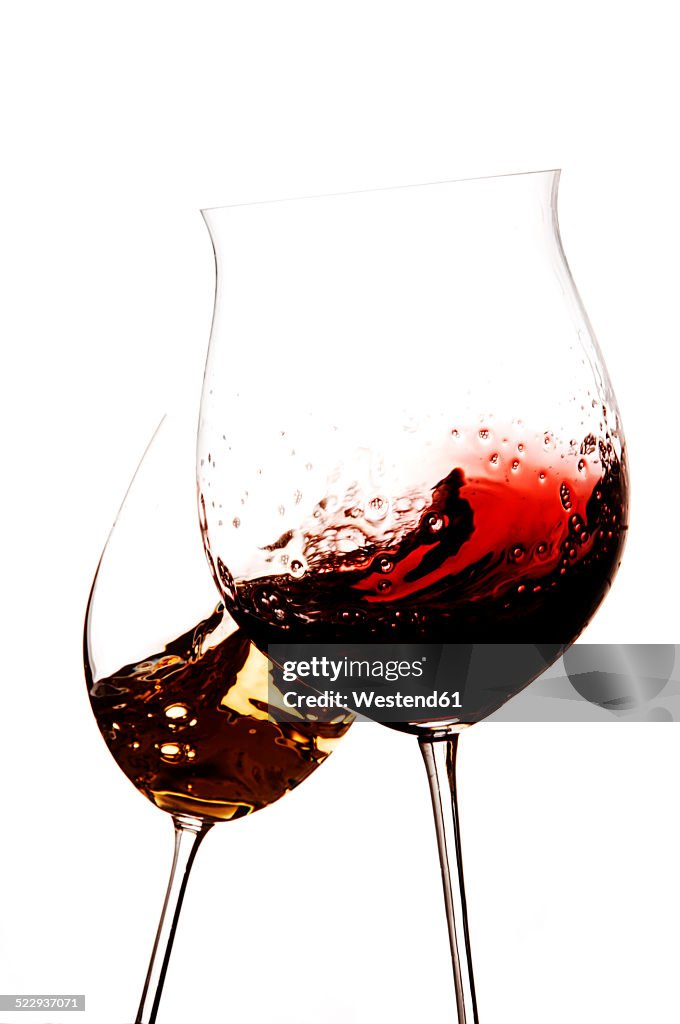 Red wine and white wine being aired