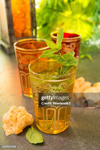turkish peppermint tea in a glass with fresh peppermint - mint tea stock pictures, royalty-free photos & images