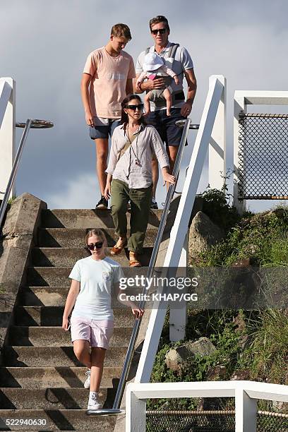 Glenn and Sara McGrath pictured enjoying a beach outing with their family on April 18, 2016 in Byron Bay, Australia.