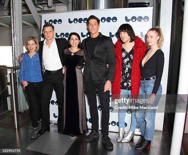 Sally Phillips, Max Bennett, Sadie Frost, Ben Charles, Noel Fielding and Lily Loveless attend the UK film premiere of "Set The Thames On Fire" - on...