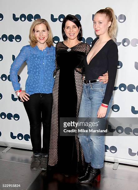 Sally Phillips, Sadie Frost and Lily Loveless attend the UK film premiere of "Set The Thames On Fire" - on April 21, 2016 in London, United Kingdom.