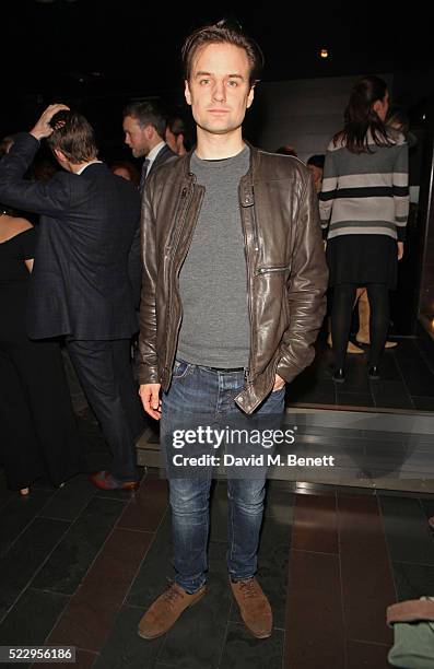 Henry Shields attend the press night after party for "The Comedy About A Bank Robbery" at Mint Leaf on April 21, 2016 in London, England.