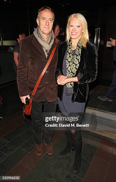 Angus Deayton and Anneka Rice attend the press night after party for "The Comedy About A Bank Robbery" at Mint Leaf on April 21, 2016 in London,...