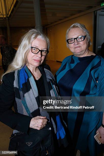 Photographer Dominique Issermann and Claudine Colin attend the Pierre Guyotat, "La matiere de nos oeuvres" Exhibition Opening at Azzedine Alaia...