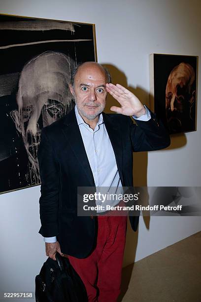 Editor Pierre Assouline attends the Pierre Guyotat, "La matiere de nos oeuvres" Exhibition Opening at Azzedine Alaia Gallery on April 21, 2016 in...