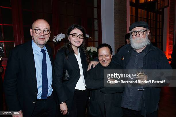 President of Museum of Modern Art of Paris Fabrice Hergott, Dayana Tamendarova, Azzedine Alaia and artist Paul McCarthy attend the Pierre Guyotat,...