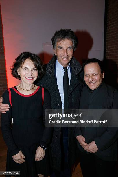 President of the 'Institut du Monde Arabe' Jack Lang standing between his wife Monique and Azzedine Alaia attend the Pierre Guyotat, "La matiere de...