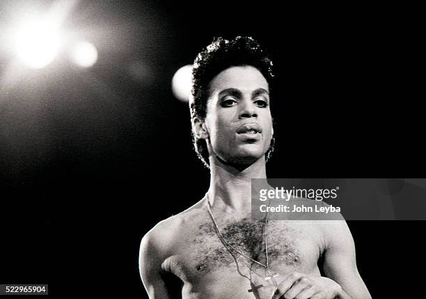 Pop star Prince performs during a tour stop in Denver at McNichols Arena July 1986. The pop star died Thursday morning at his Paisley Park estate in...