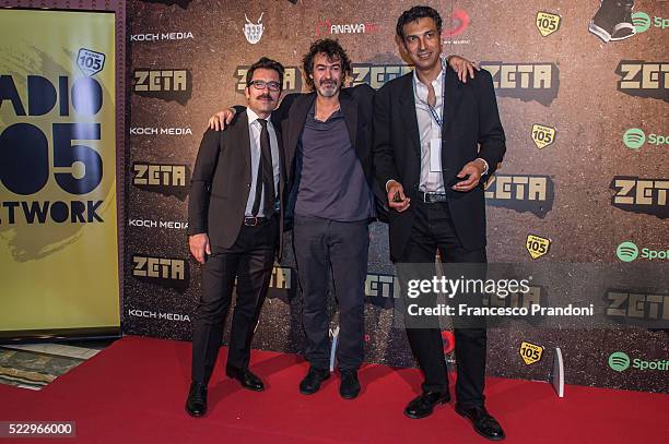 Paolo Rossetti, Riccardo Brun and Francesco Siciliano at photocall for 'Zeta' on April 20, 2016 in Milan, Italy.