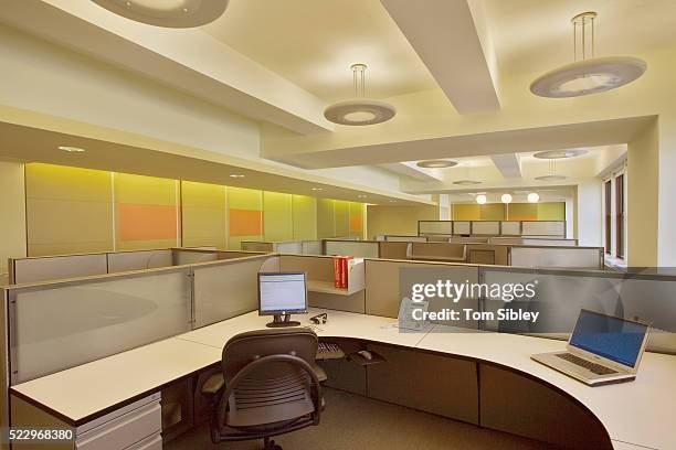 workstations in contemporary office - empty workstation stock pictures, royalty-free photos & images