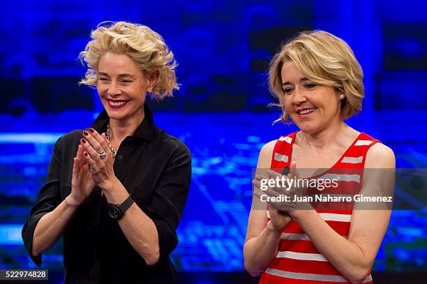 Belen Rueda and Maria Pujalte attend 'El Hormiguero' Tv show at Vertice Studio on April 21, 2016 in Madrid, Spain.