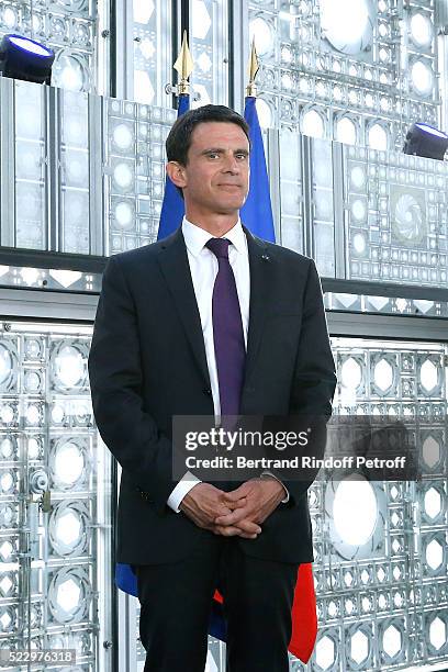 French Prime Minister Manuel Valls presents the "Jardins d'Orient" Exhibition at Institut du Monde Arabe on April 21, 2016 in Paris, France.