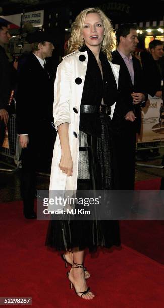 Uma Thurman arrives at the UK Premiere of "Be Cool" at the Empire Leicester Square on March 7, 2005 in London. The film is the follow-up to "Get...