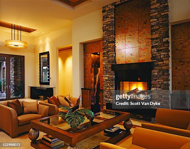 contemporary stone fireplace - nevada house stock pictures, royalty-free photos & images