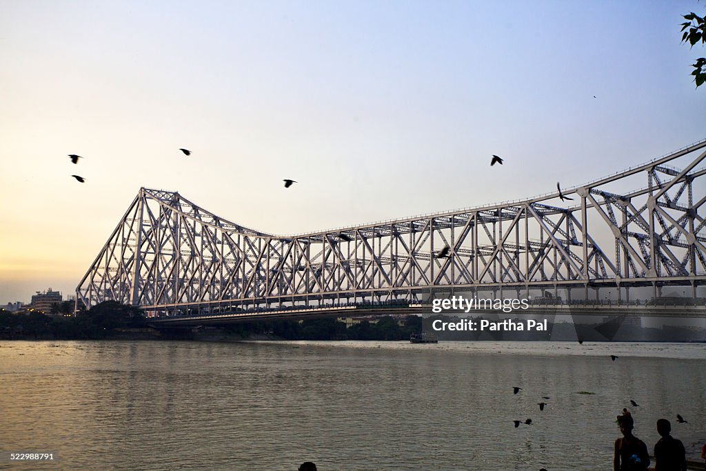 Howrah Bridge over River Ganga at late evening