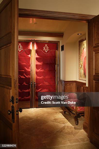 red accents in foyer - curtain valance stock pictures, royalty-free photos & images