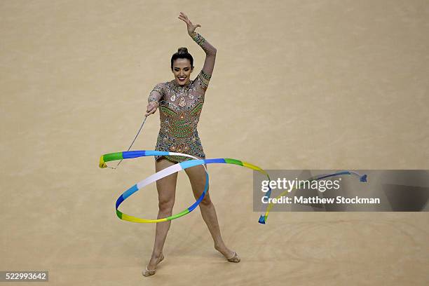 Natalia Gaudio of Brazil competes during the Rhythmic Gymnastics Individual All-Around Qualification at the Final Gymnastics Qualifier - Aquece Rio...