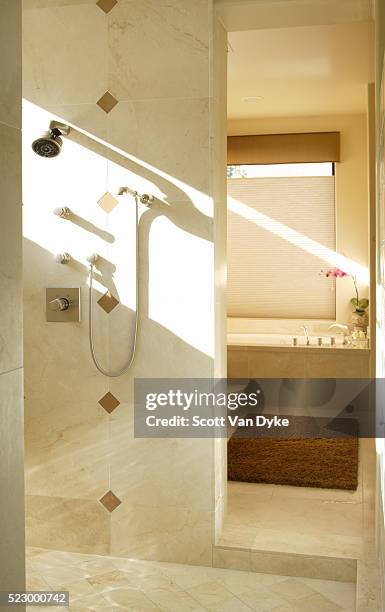 sun streaming into tiled shower stall - archive 2006 bildbanksfoton och bilder