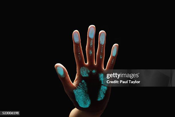hand leaving a handprint - forensic science fingerprint stock pictures, royalty-free photos & images