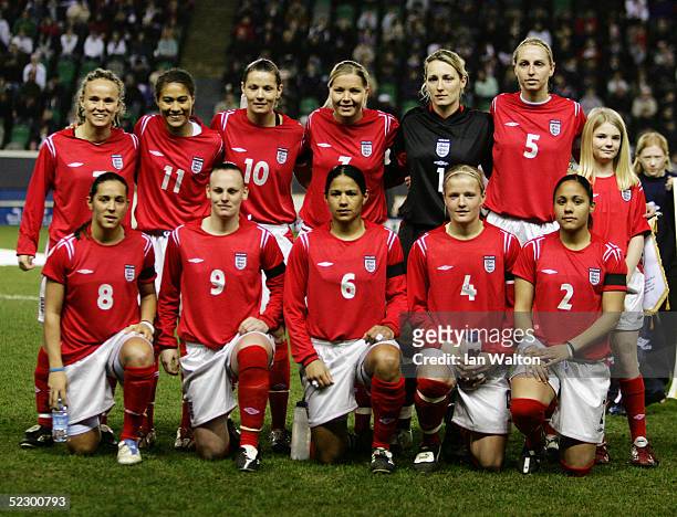 England team line up prior to the Women's International match between England and Italy at the at National Hockey Stadium on February 17, 2005 in...