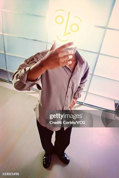 cartoon expression composite on man - face glow cartoon stock pictures, royalty-free photos & images
