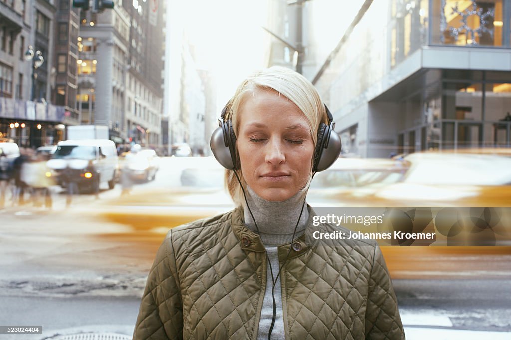 Woman wearing headphones