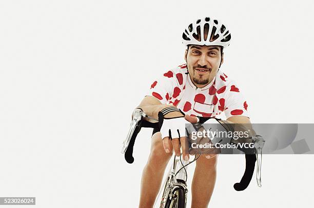 polka dot bicyclist - spandex foto e immagini stock