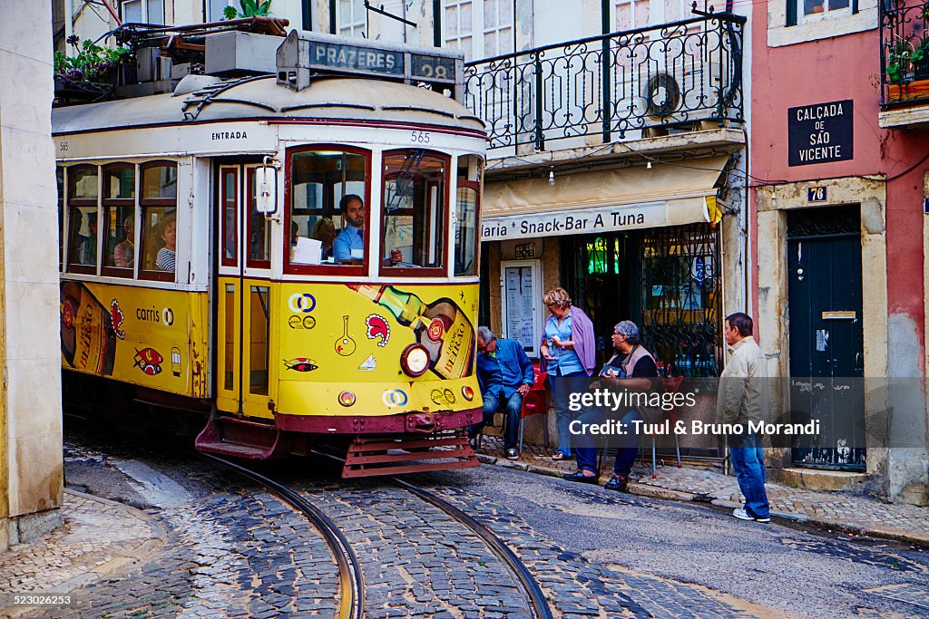 Portugal, Lisbon, tram in Alfama area