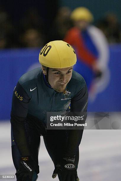 Steven Bradbury of Australia competes in the men's 500m short track during the Salt Lake City Winter Olympic Games at the Salt Lake Ice Center in...