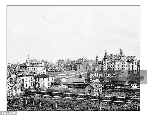 stockillustraties, clipart, cartoons en iconen met antique photograph of princeton college, princeton, new jersey, united states - university campus