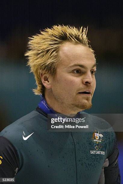 Steven Bradbury of Australia competes in the men's 500m short track during the Salt Lake City Winter Olympic Games at the Salt Lake Ice Center in...