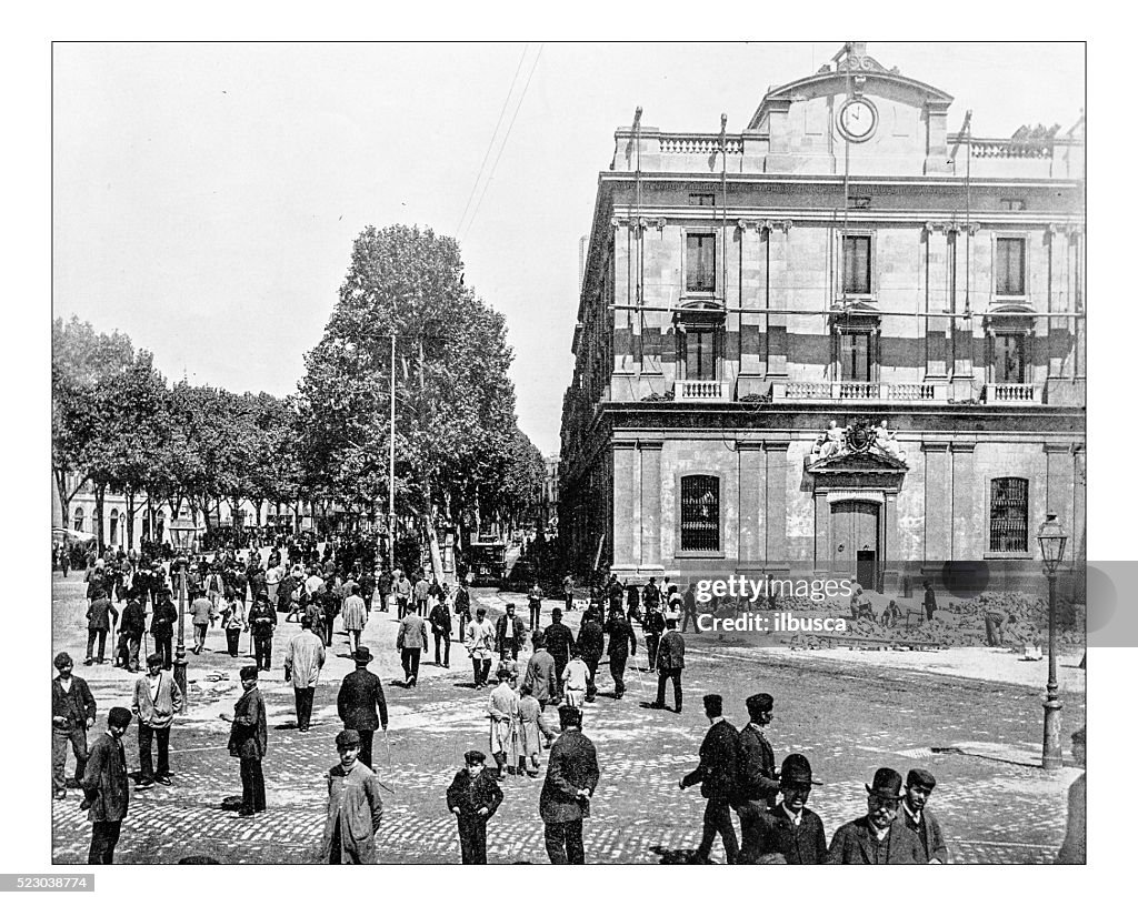 Antique photograph of Rambla de Santa Mònica, Barcelona (Spain)