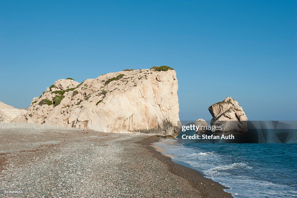 Aphrodites Rock, Petra tou Romiou, birthplace of the goddess Aphrodite, Greek mythology, white rocks on the beach, eastern Mediterranean sea, Cyprus, Europe